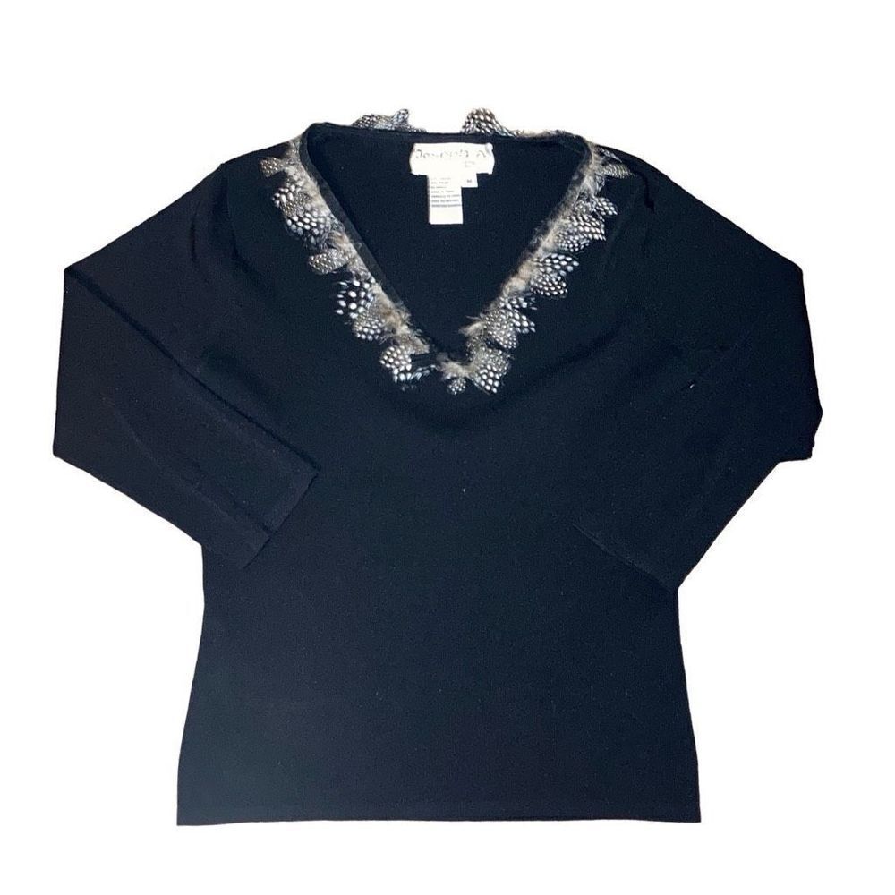 Vintage Joseph Feather V Neck Stretch Blouse